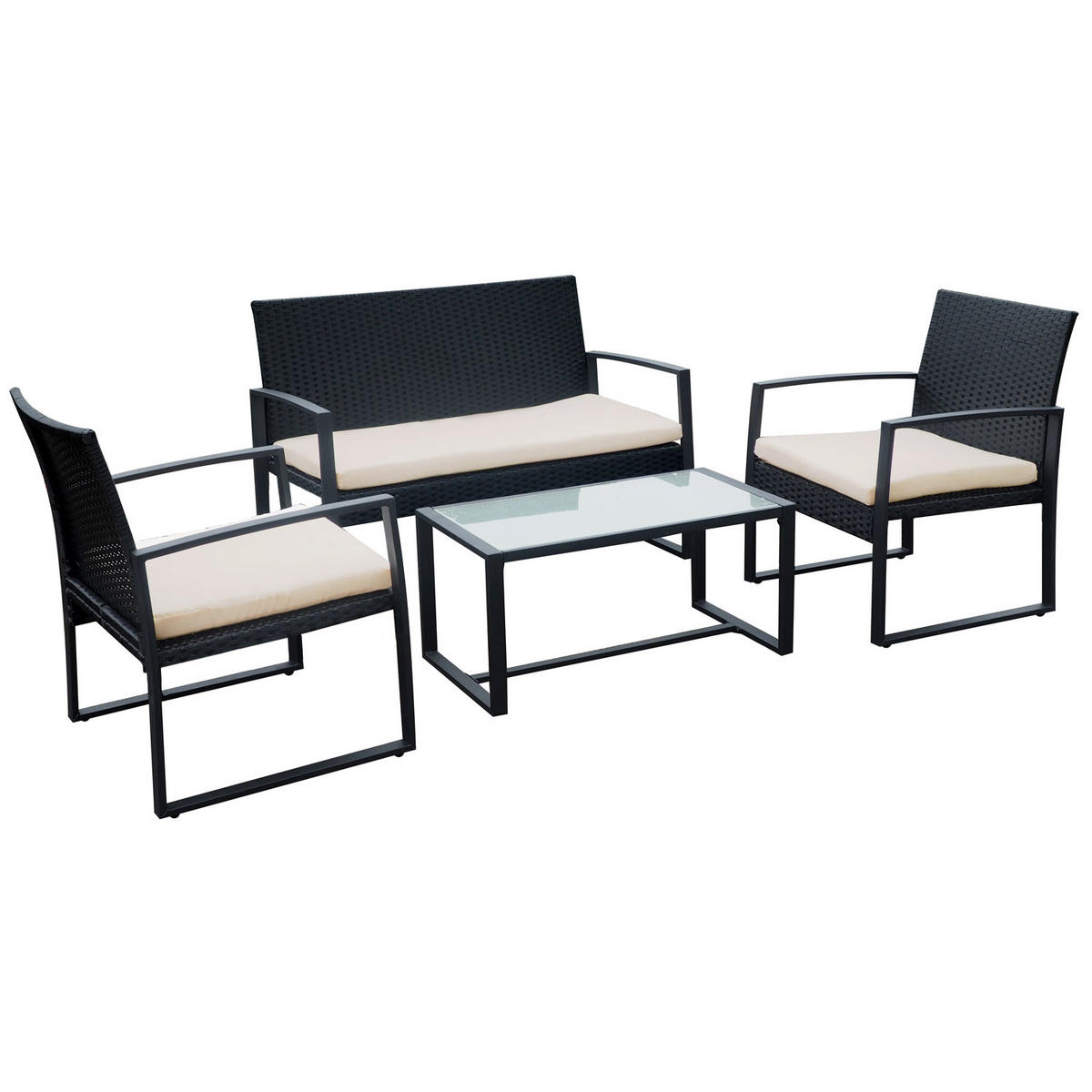 GARTENMÖBEL Majorque Schwarz und Elfenbein 4 Plätze - Schwarz/Weiß, Kunststoff - Happy Garden