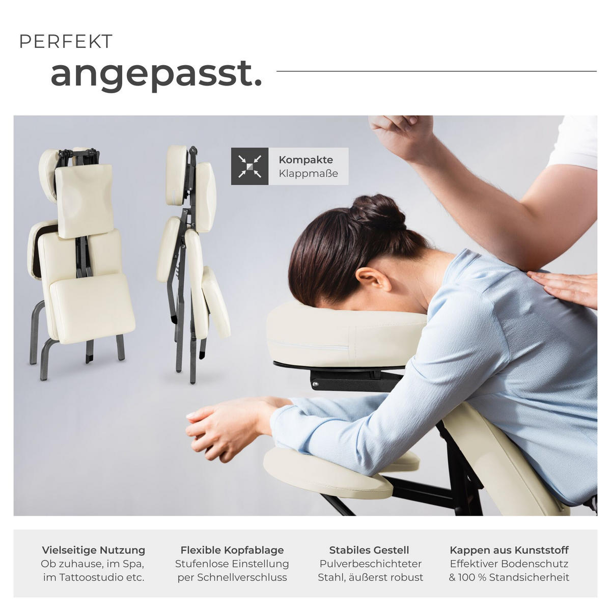 MASSAGESTUHL , 80 x 50 x 105 cm, beige - Beige, Metall (50/105/80cm) - tectake