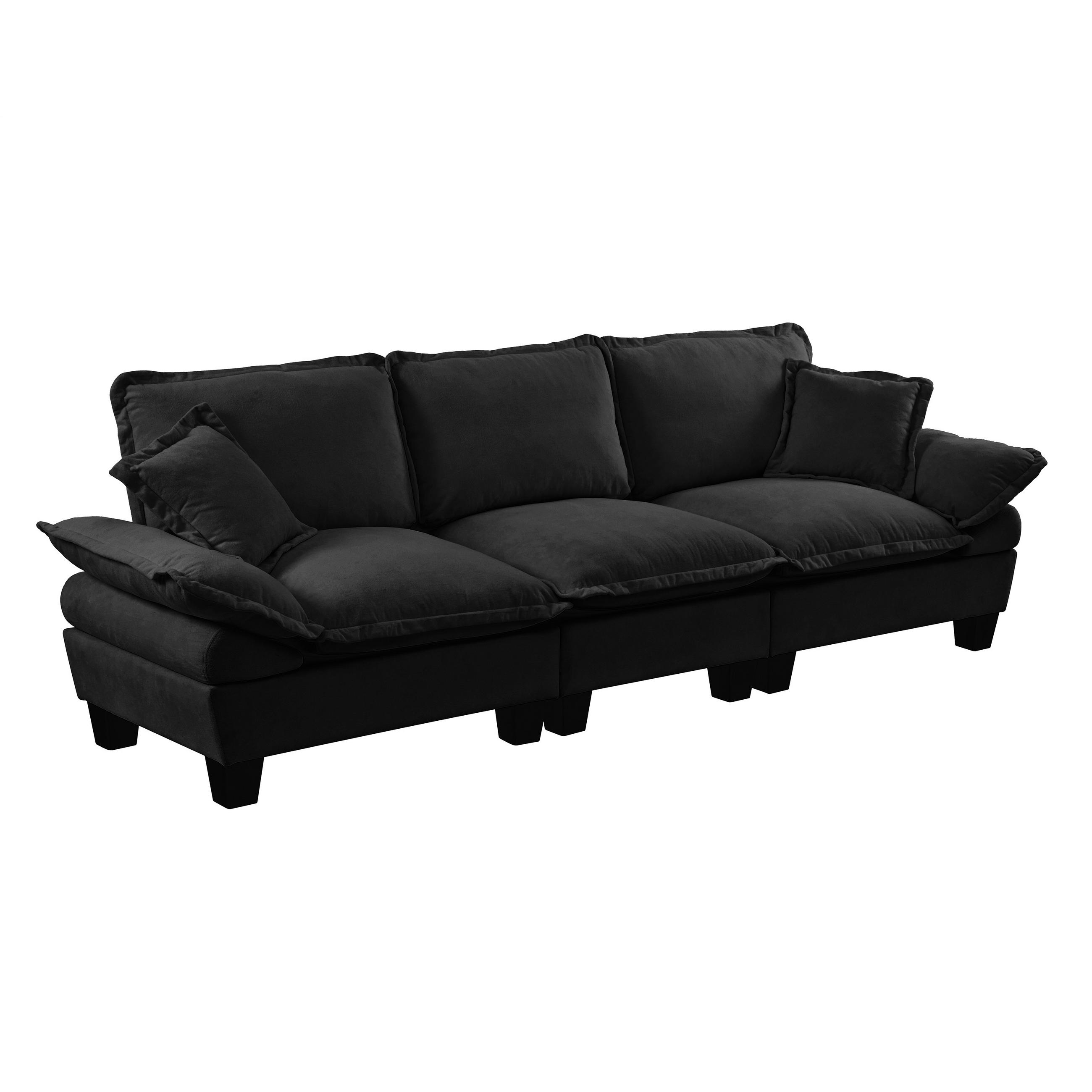 SOFA 3-Sitzer mit geschwungenen Armlehnen 263 x 82 x 90 cm Chenille Schwarz - Schwarz, Textil (85/90/264cm) - IVMEU