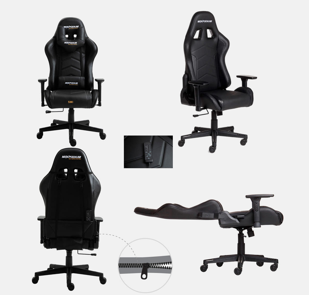 GAMING-STUHL Tactical SMI mit Massagefunktion Schwarz - Schwarz, Metall (55/137/55cm) - MaxPodium