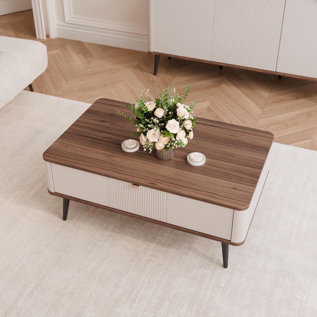 COUCHTISCH NAVANI auf schwarzen Beinen – Kaschmir / Nuss - Kaschmir/Nussbaumfarben, Holzwerkstoff (60/100/42cm) - Idohome