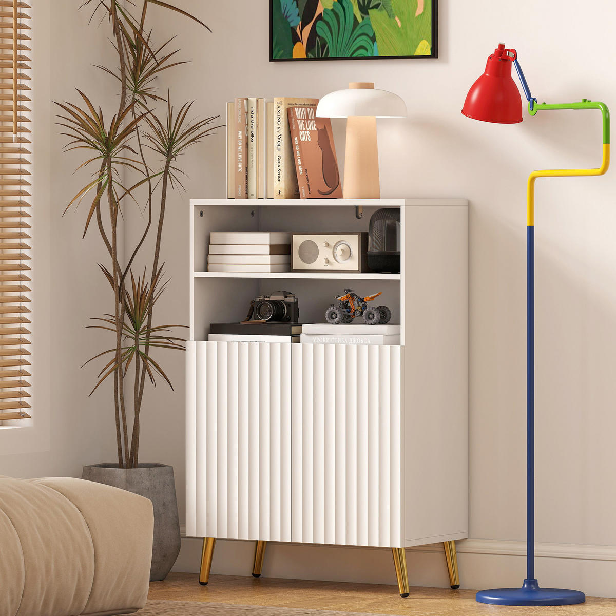 BADEZIMMERSCHRANK DE-08508 Soft-Close-Türen & 2 offene Regale Weiß - Weiß, Metall (31.8/93/60cm) - ComfortXL