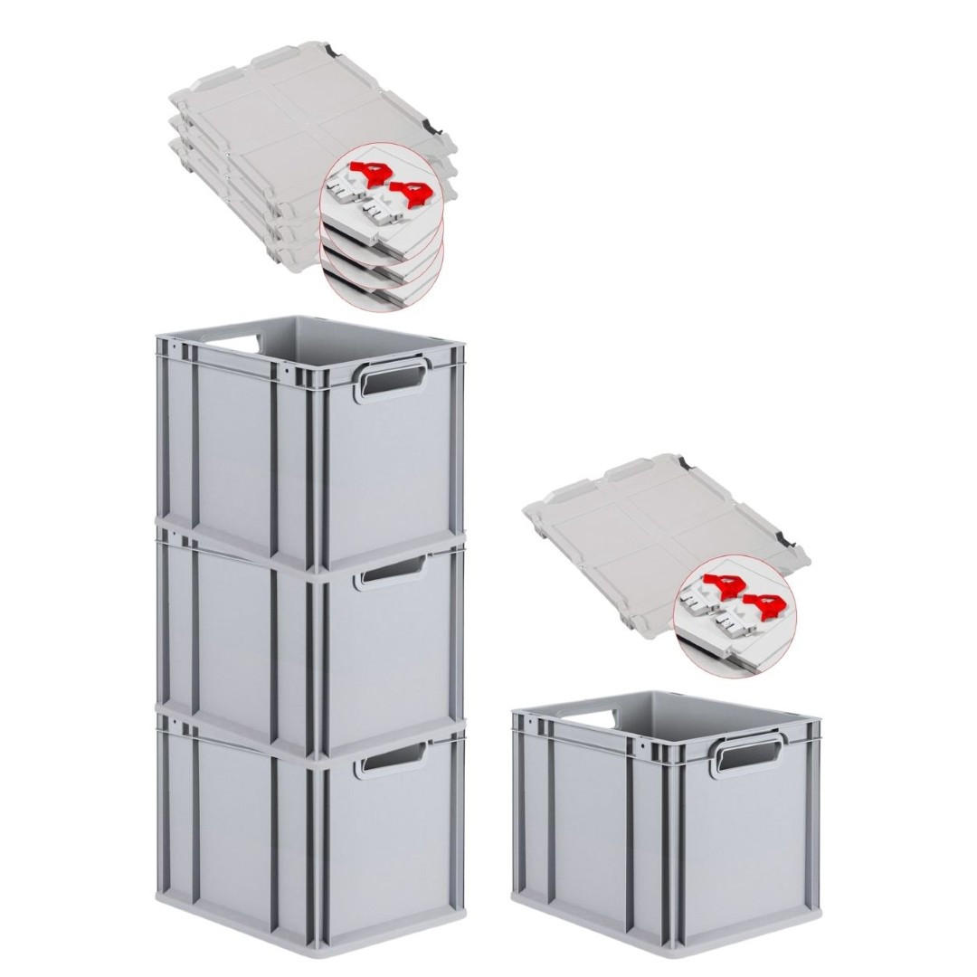 EUROBOX 4x Nextgen Economy Mit Scharnierdeckel Grau/Rot Griffe Offen 30 Liter - Rot, Kunststoff (30/32/40cm) - PROREGAL