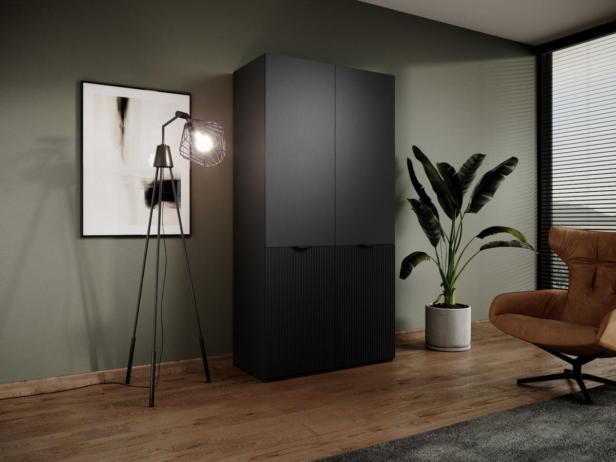 DREHTÜRENSCHRANK ATELIO 101/200/51 cm Modern Kleiderschrank 2-türig Schwarz - Schwarz, Holzwerkstoff (101/200/51cm) - MASSENO
