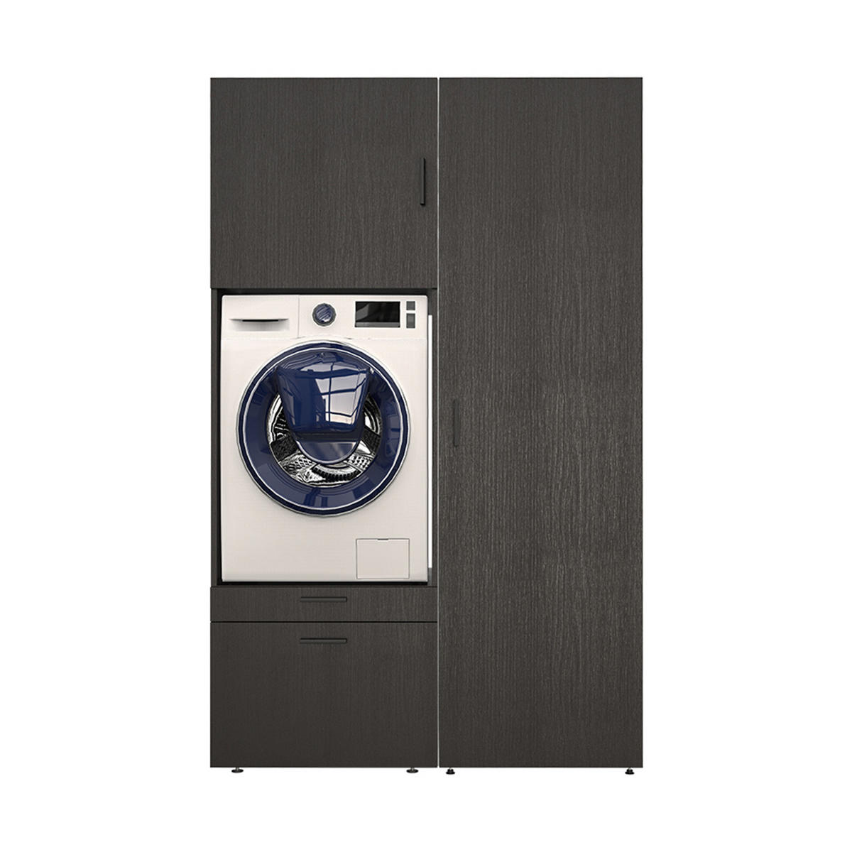 WASCHMASCHINENSCHRANK Serie 2 127cm Breit, 205cm Hoch - Schwarz, Holzwerkstoff (127/205/67cm)