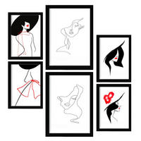 POSTER Set Mit 6 Serence Beauty 1 In Weibliche Zusammenfassung A3 & A4 Schwarzer Rahmen - Schwarz, Papier (29/3cm) - Nacnic