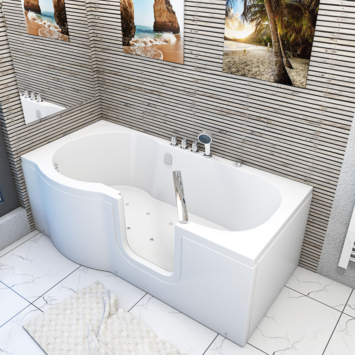 SITZBADEWANNE Senioren Wanne Sitzwanne mit Tür S12-TH-AIR-R 85x170 cm - Weiß, Glas/Kunststoff (170/60/85cm) - AcquaVapore by Sandra Jentho