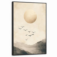 LEINWAND Bilder mit Rahmen - Landschaft - Japandi - Vogel - 60x90 - Beige, Textil (60/90cm) - MuchoWow