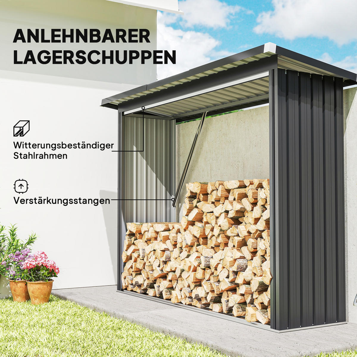 BRENNHOLZSCHUPPEN DE-09222 Dunkelgrau - Dunkelgrau, Metall (66.5/150/213cm) - ComfortXL