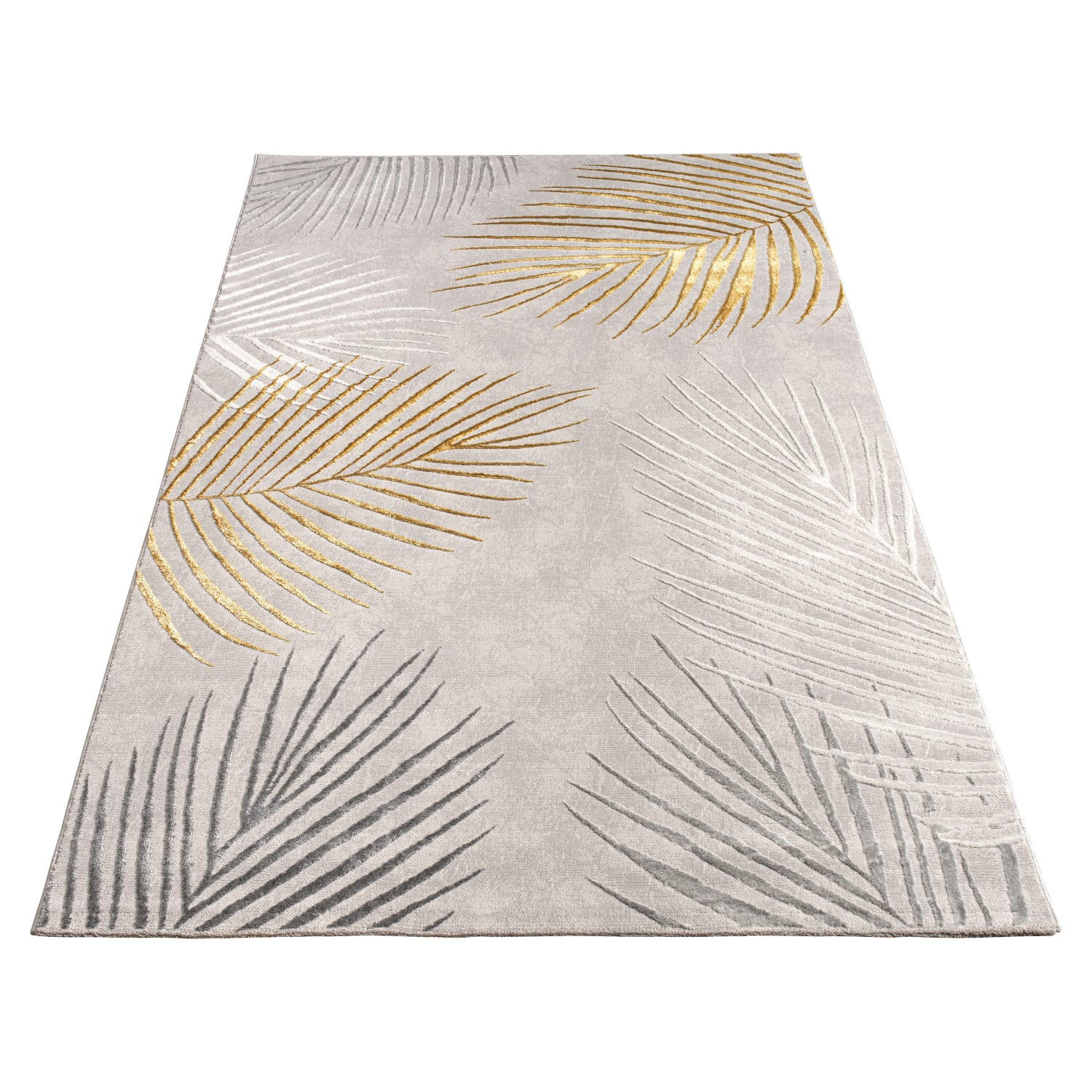 TEPPICH Kurzflor Blätter Wohnzimmer schmutzabweisend Gold Rechteckig 120x160 - Goldfarben, Textil (120/160cm) - KADIMA DESIGN