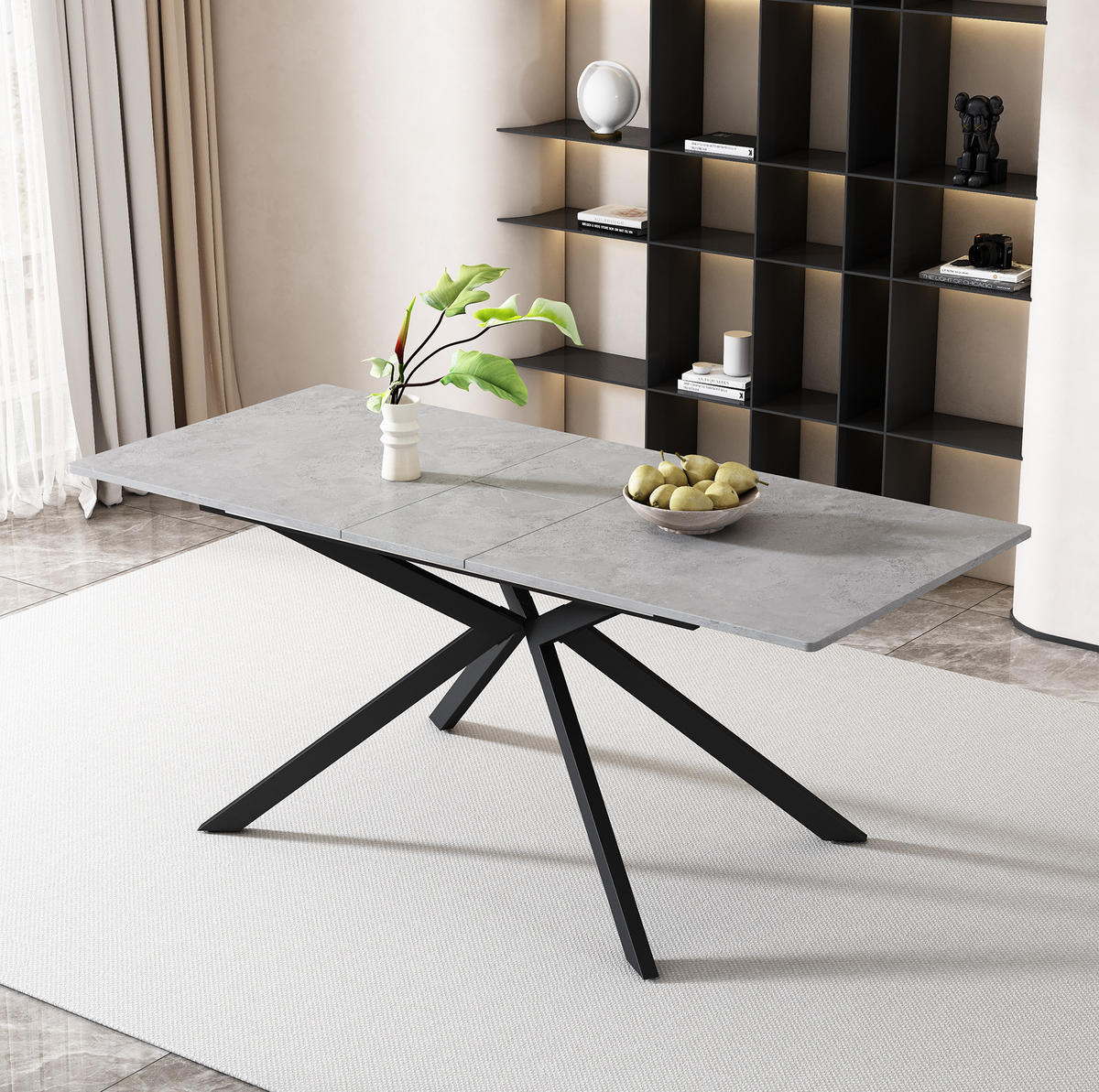 ESSTISCH 150/70/76 cm Schwarz Grau ausziehbar mit Kreuzgestell in Zementoptik - Grau, Holzwerkstoff (180/70/75.5cm) - OKWISH