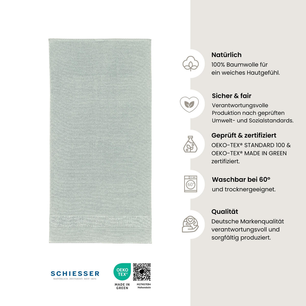 DUSCHTUCHSET Turin - 2-teilig - 70 x 140 cm - Hellpetrol - Hellblau, Textil (70/140cm) - SCHIESSER