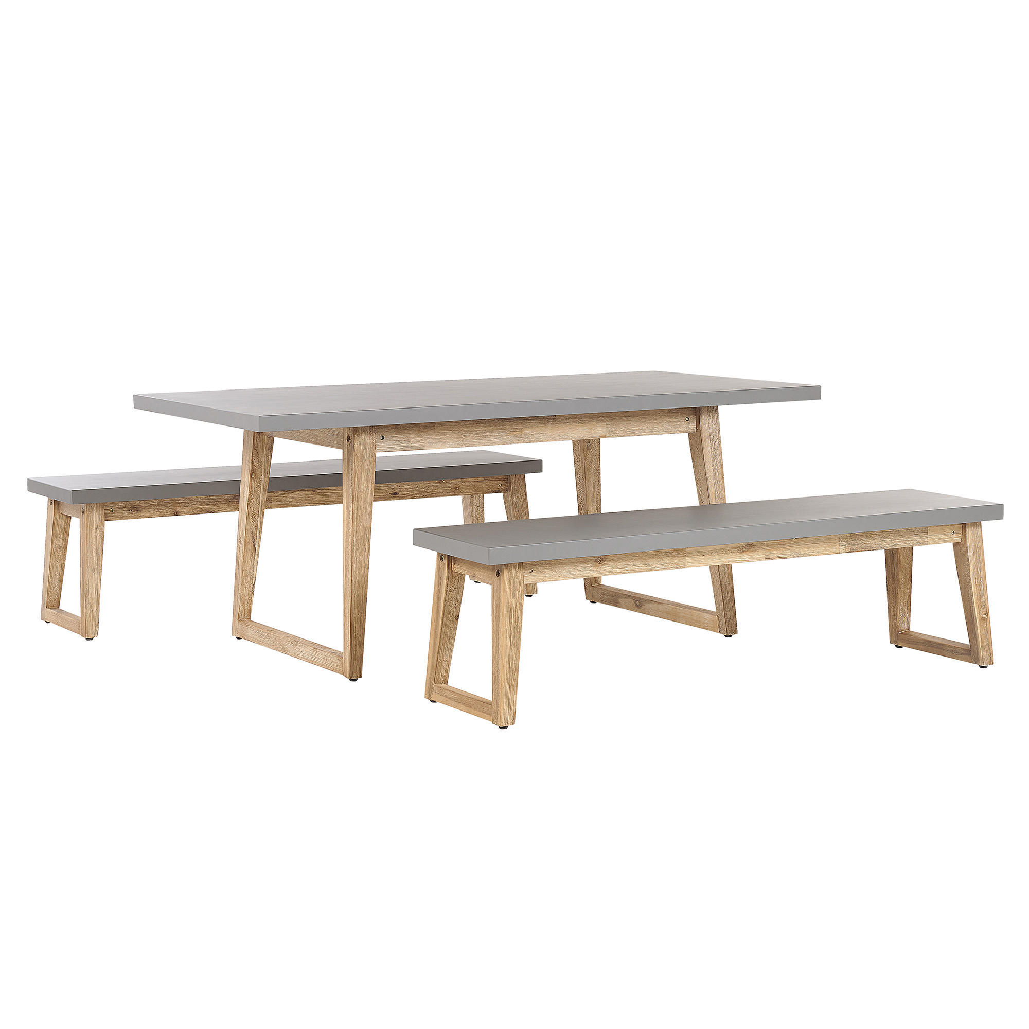 MOBILIER DE GRADINA set beton/lemn de salcam gri masa cu 2 banci Oria