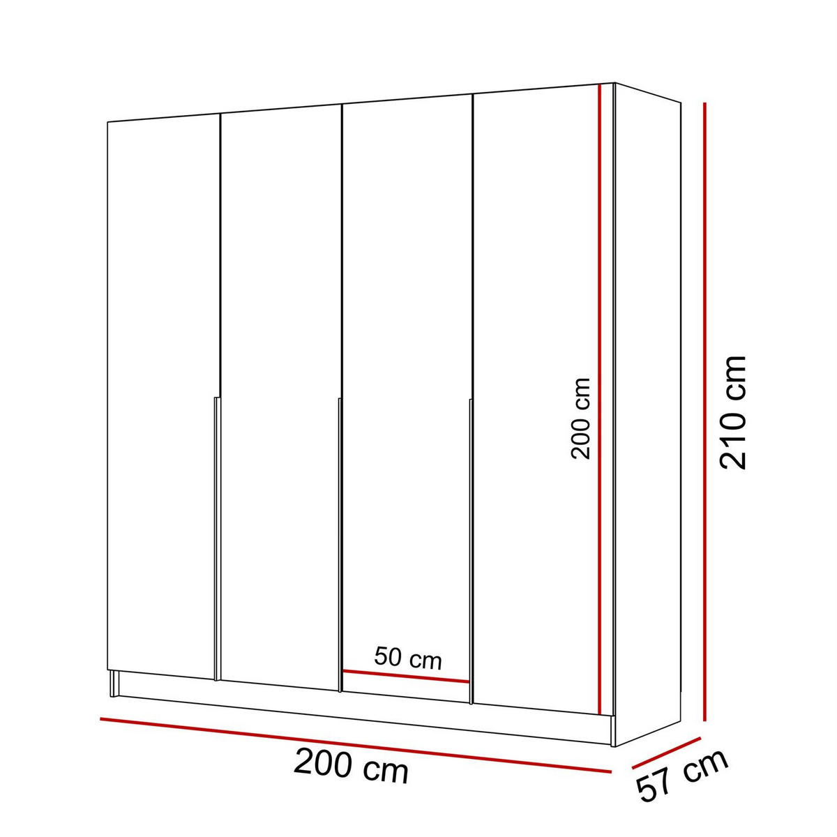 KLEIDERSCHRANK AUREL 4D in KASCHMIR mit schwarzen Griffen - Kaschmir/Schwarz, Holzwerkstoff (200/200/57cm) - Lookway