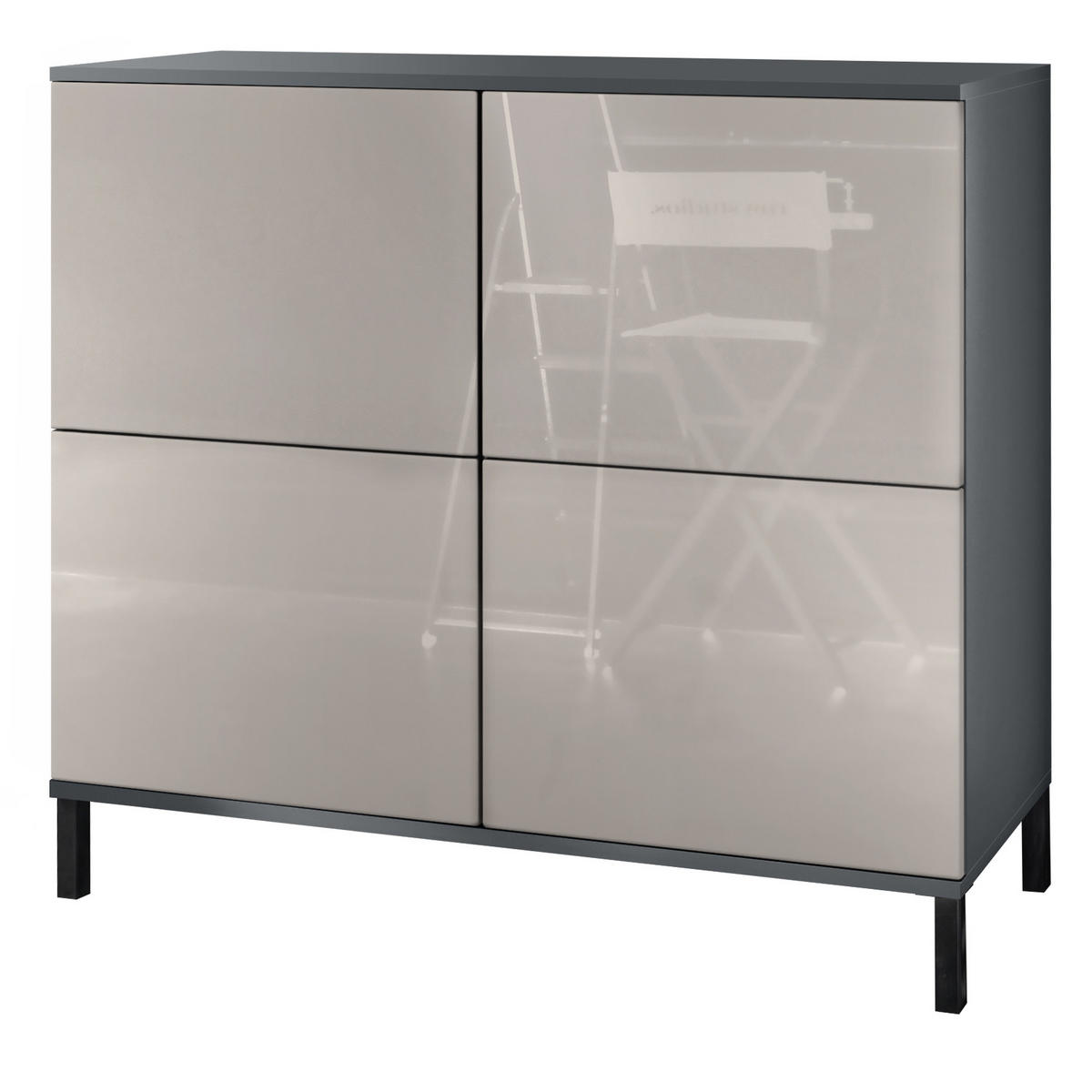 KOMMODE Rova Sandgrau Hochglanz - Sandfarben, Holzwerkstoff (92.5/83.5/35cm) - Vladon