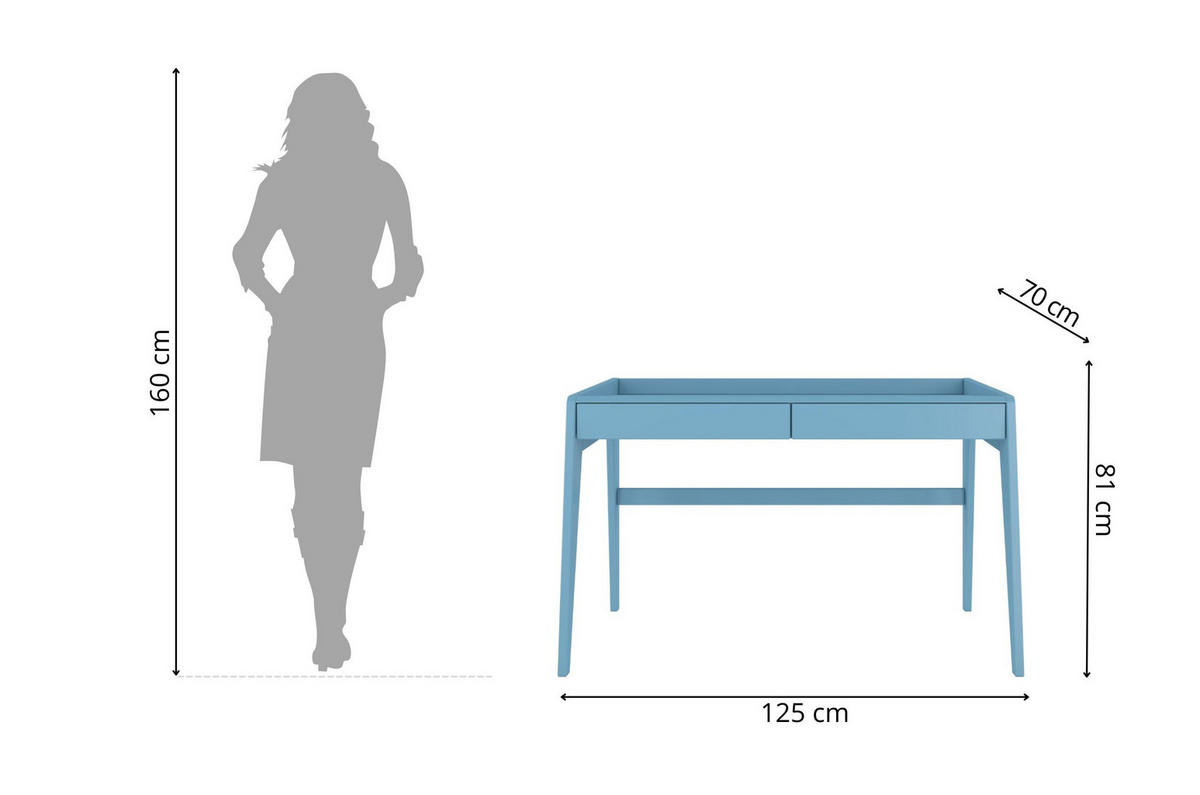 SCHREIBTISCH Lisa, 125/70/81 cm in Pastellblau, Buchenholz - Pastellblau, Holz/Buchenholz (70/125/81cm) - Visby
