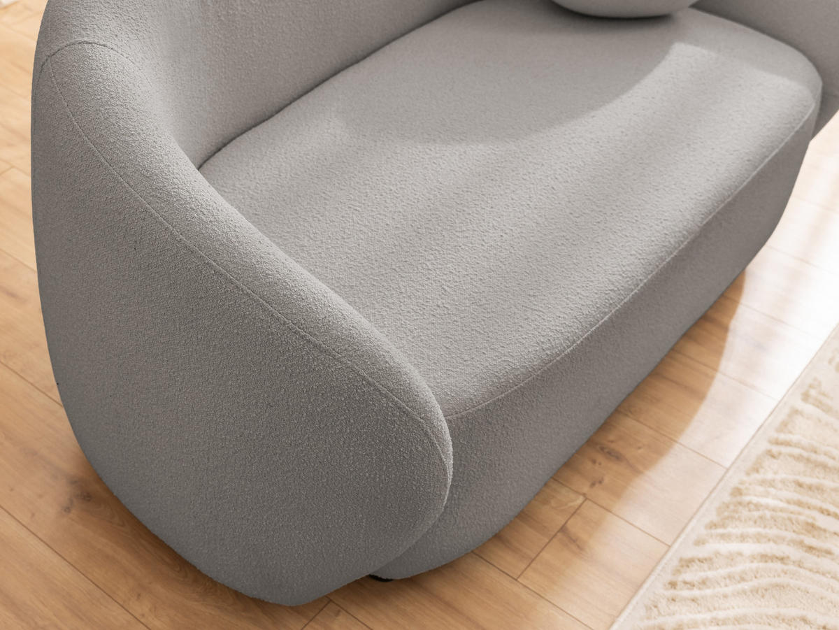 2-SITZER-SOFA Roundi Grau Bouclé - Schwarz/Grau, Holz/Kunststoff (150/76/80cm) - S-Style Möbel