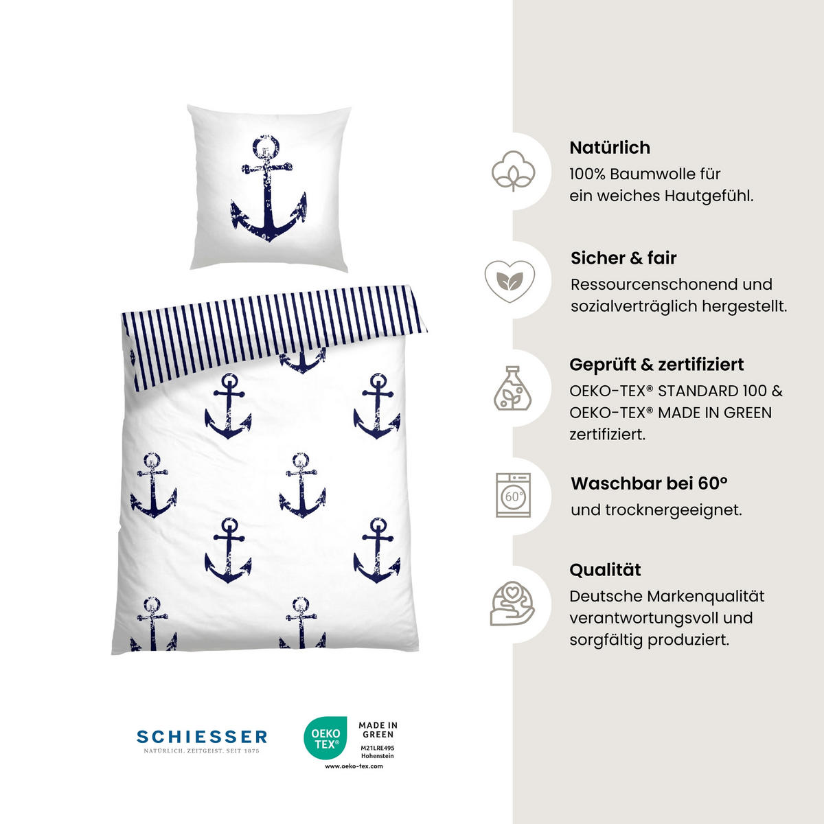 BETTWÄSCHESET Marina - Renforcé - 2-teilig - 155 x 220 cm - Weiß - Weiß, Textil (155/220cm) - SCHIESSER