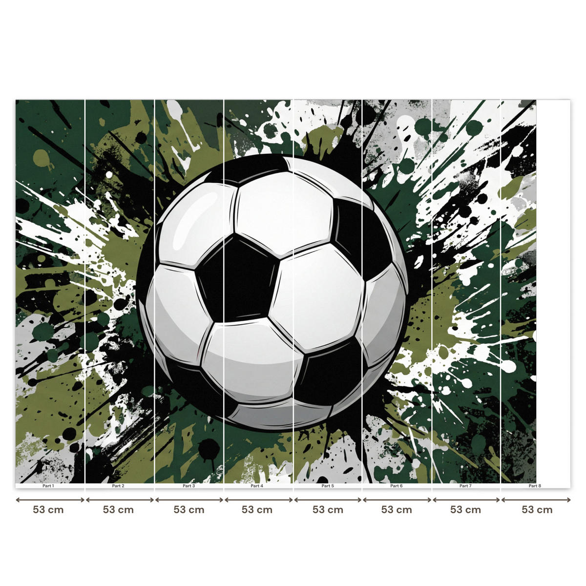 KINDERTAPETE - Fußball - Farbe - Spritzer - Grün - 400x300 cm - Dunkelgrün, Papier (400/300cm) - OnlyWow