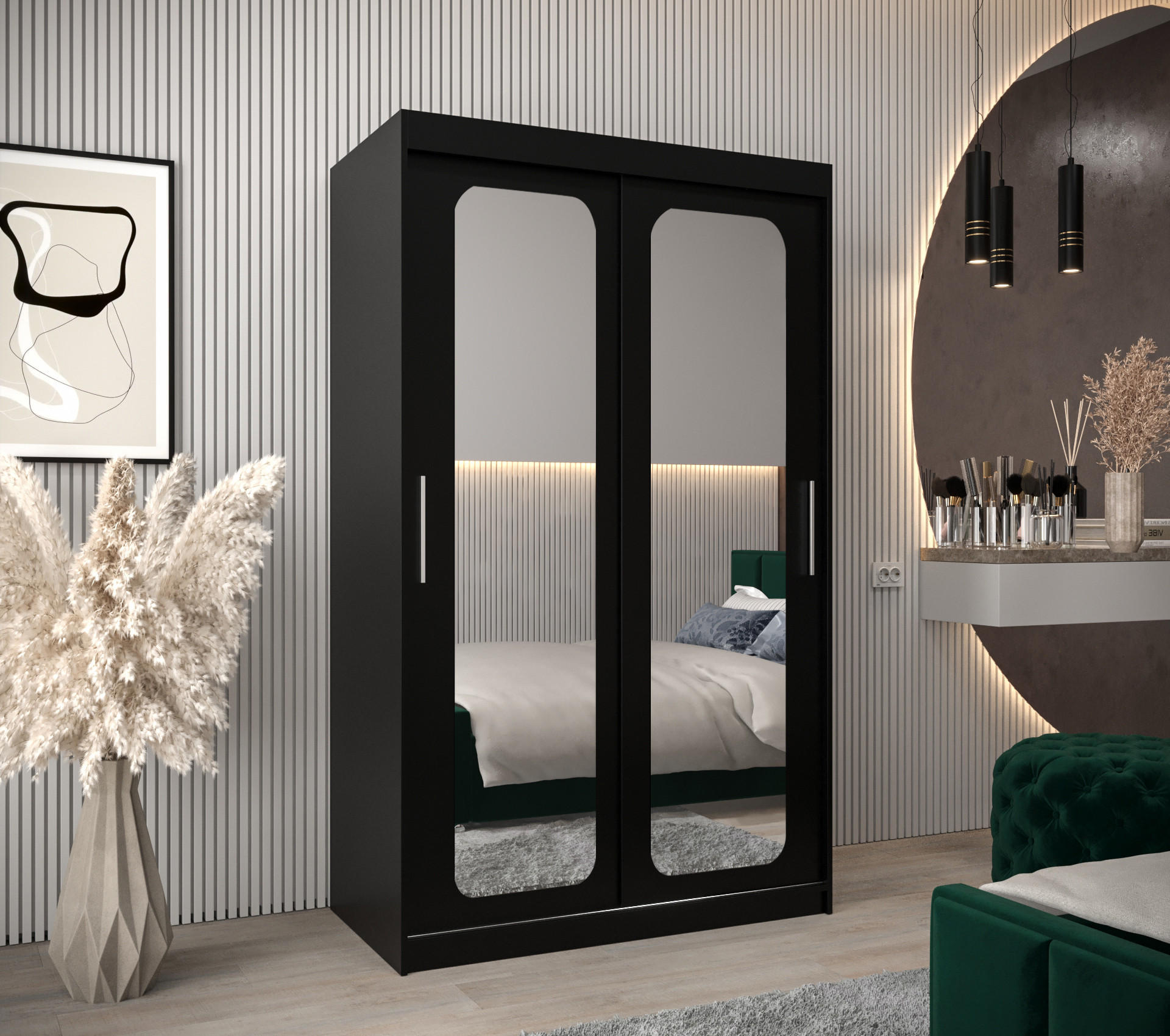 SCHWEBETÜRENSCHRANK 200/120/62 2-türig - Silberfarben/Schwarz, Holz/Kunststoff (120/200/62cm) - MÖBEL KRYSPOL