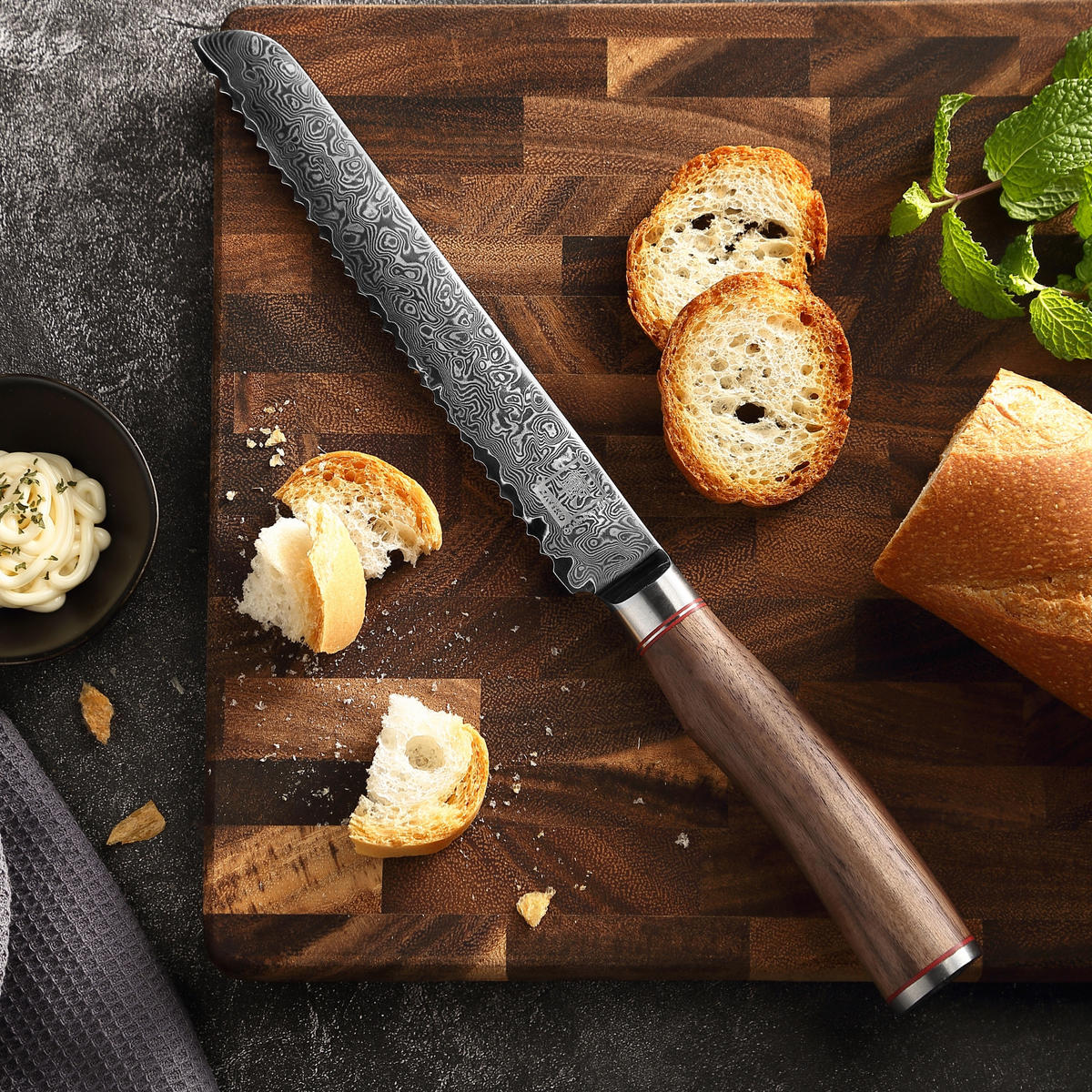 BROTMESSER 20 cm - Nussbaumfarben, Holz/Metall (34cm) - Zayiko