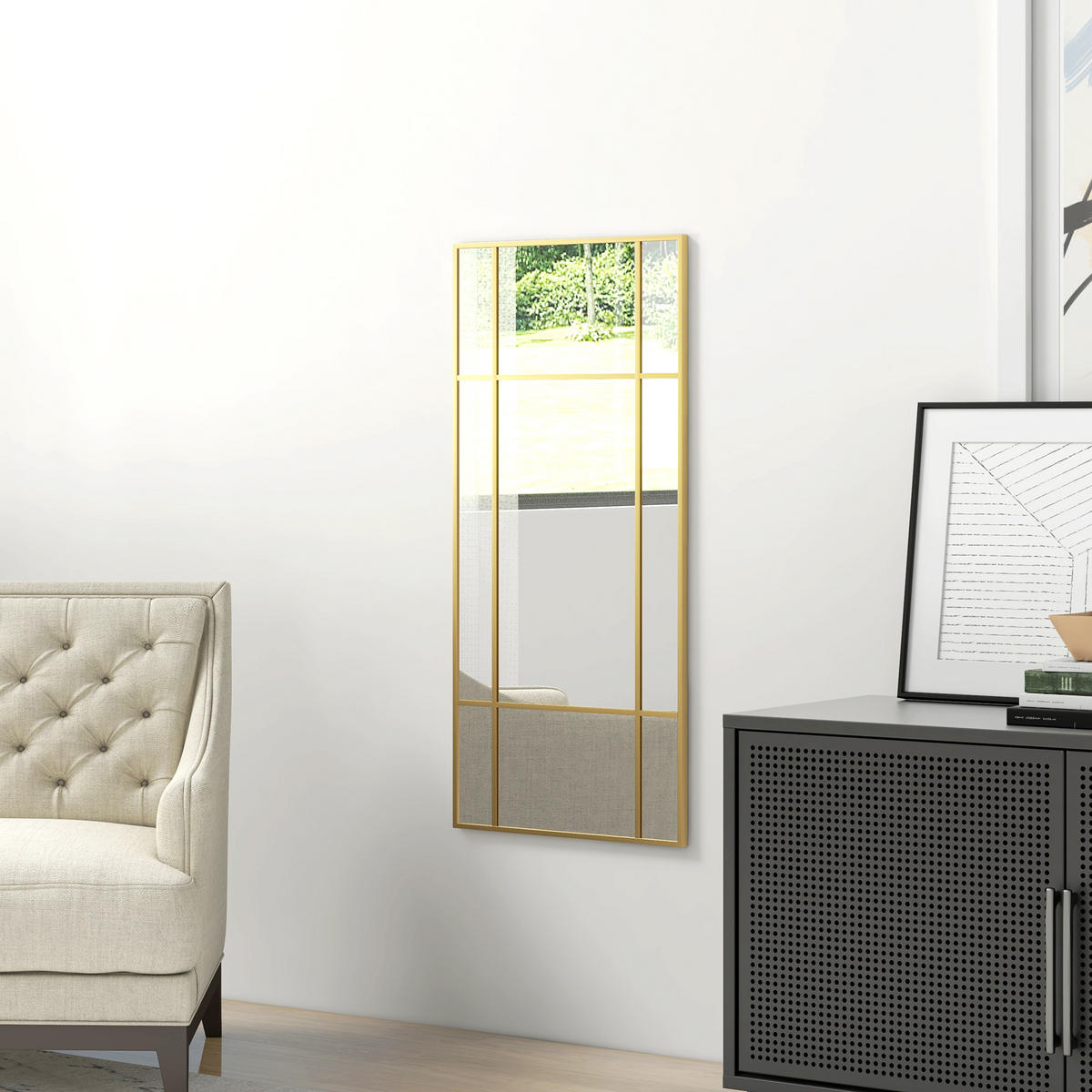 WANDSPIEGEL 110 x 50 cm dekorativer Spiegel mit Metallrahmen für Schlafzimmer - Goldfarben, Glas (2/50/110cm) - HOMCOM