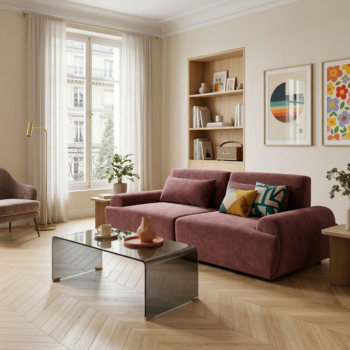 SOFA 2-Sitzer, Rot - Rot, Textil (218/82/109cm) - Oviala