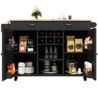 KÜCHENINSEL 102/45/92 cm schwarz und Metall mit Rollen und Weinregal - Schwarz, Holzwerkstoff (102/92/45cm) - OKWISH