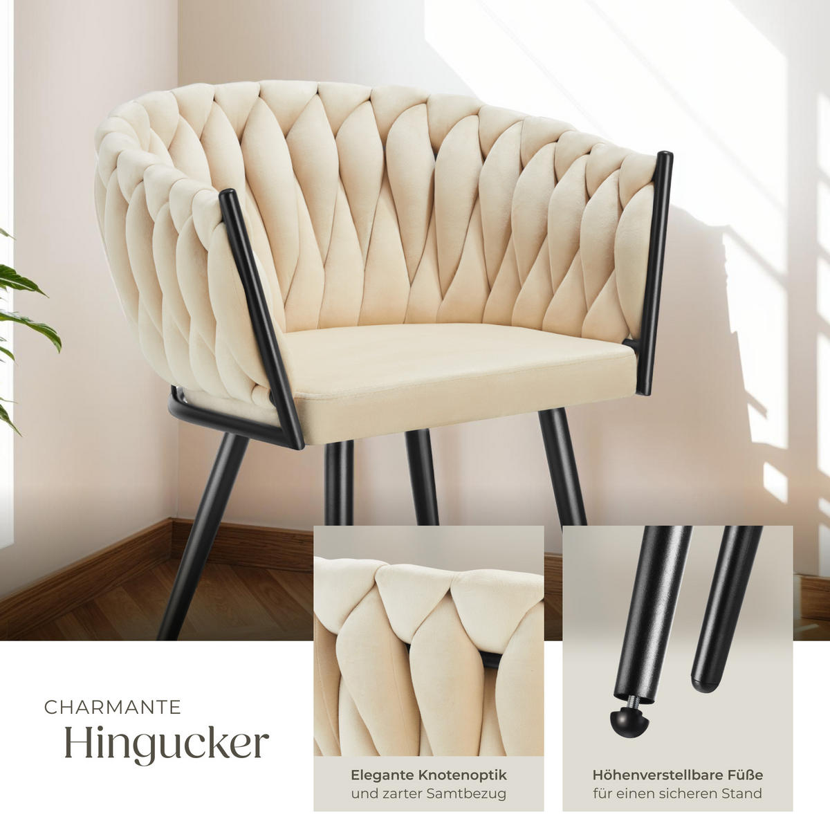 ESSZIMMERSTUHL 6er Set Astano 60 5 x 55 x 75 cm Sand - Sandfarben, Textil (60.5/75/55cm) - tectake