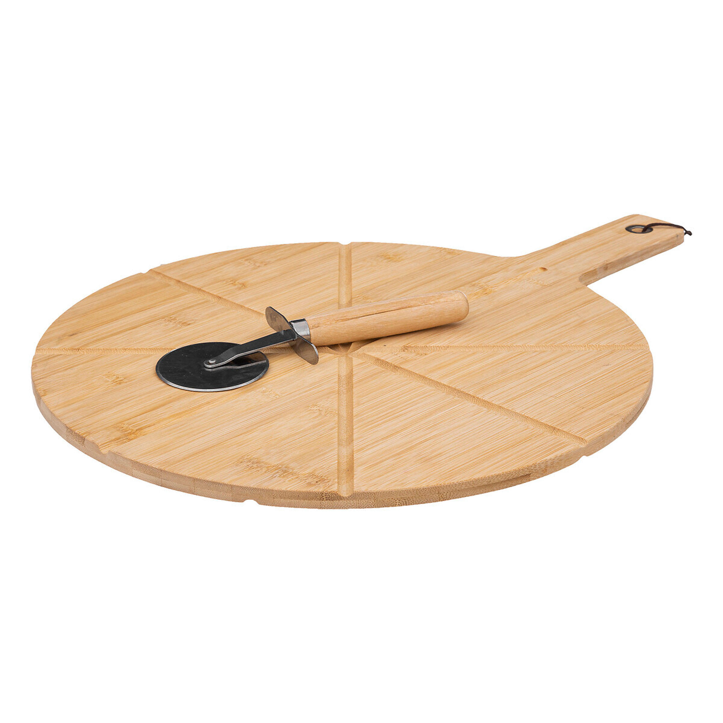 PIZZA-SCHNEIDEBRET mit Pizzaschneider, Bambus, 37 cm - Beige, Holz (37.5/50.5cm) - 5five Simply Smart