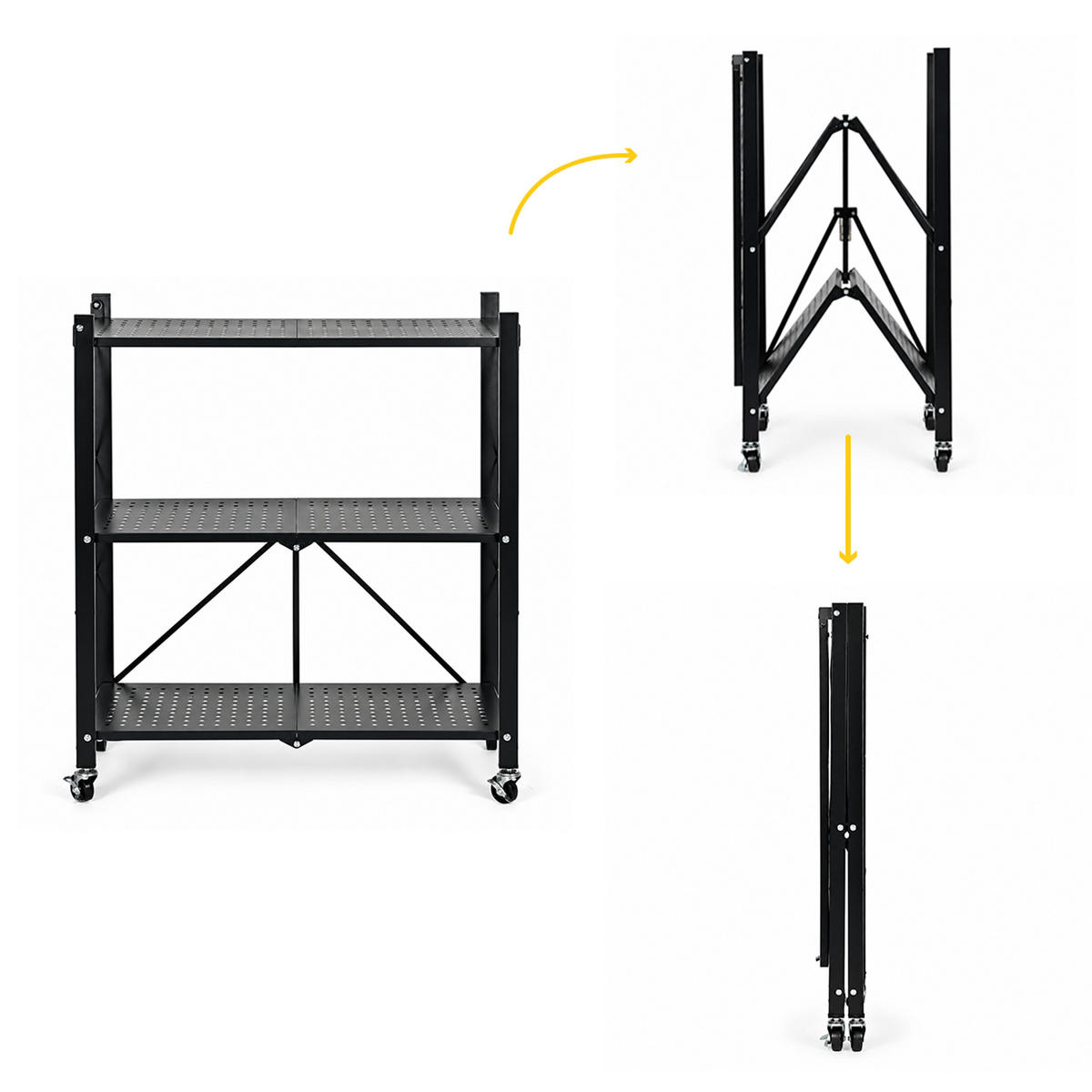 KLAPPREGAL Schwarz 3 Böden 90 cm - Schwarz, Metall (71/90/34cm) - Mat-Haus