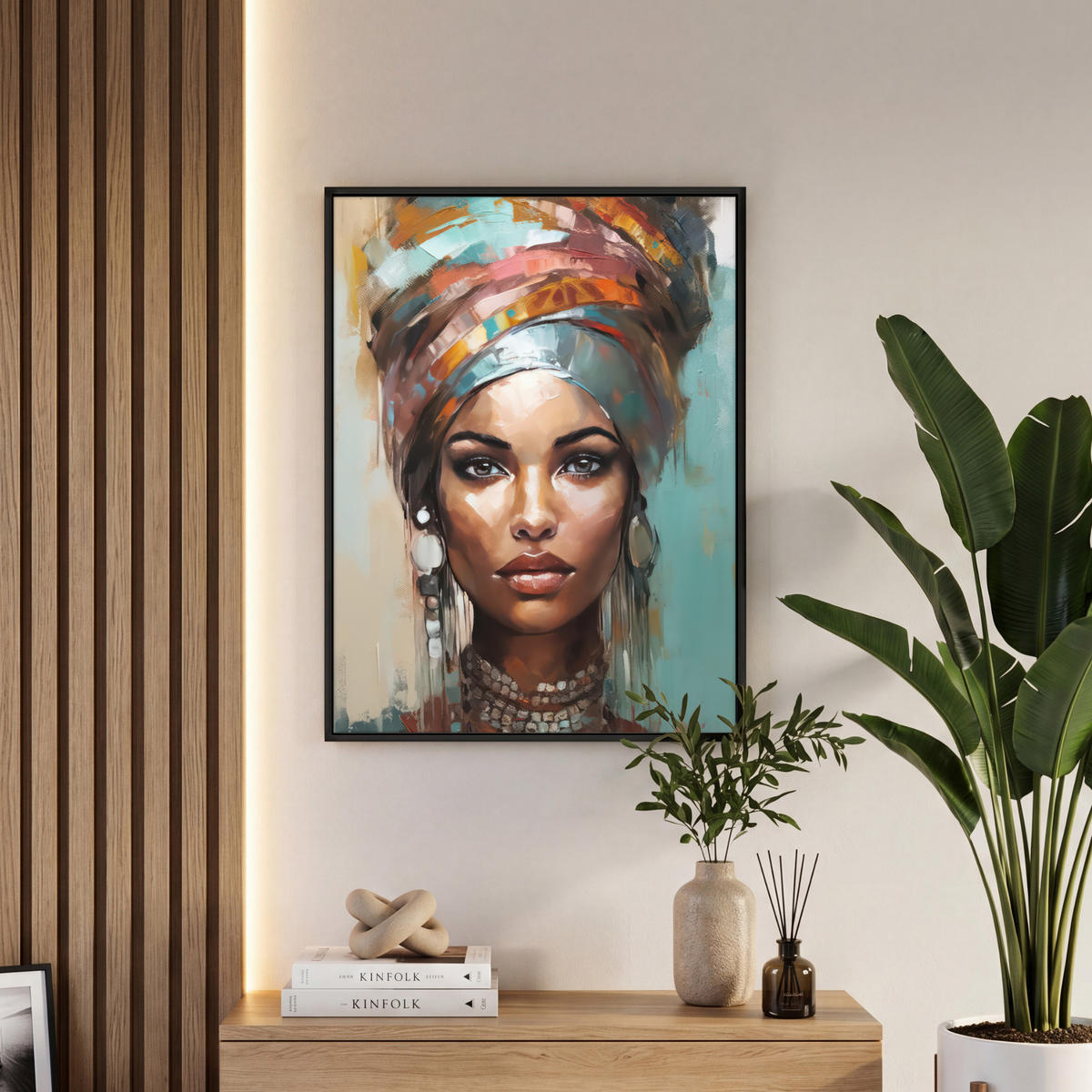 LEINWAND Bilder mit Rahmen - Frau - Kunst - Schmuck - Porträt - 60x80 - Blaugrau, Textil (60/80cm) - MuchoWow