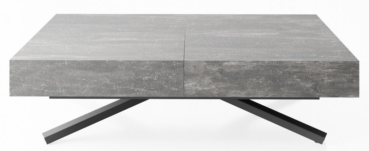 COUCHTISCH Cavetta X höhenverstellbar ausziehbar, Grauer Beton 120-200/80/27-76 cm - Hellgrau/Schwarz, Holzwerkstoff/Metall (80/120/76cm) - WFL GROUP