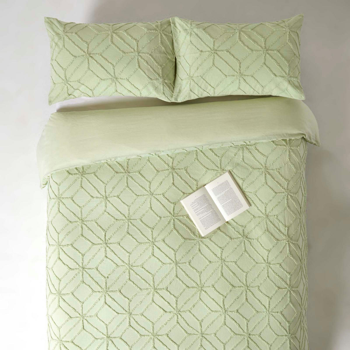 BETTWÄSCHE Perkal getuftet - Salbeigrün, Textil (230/220cm) - Homescapes