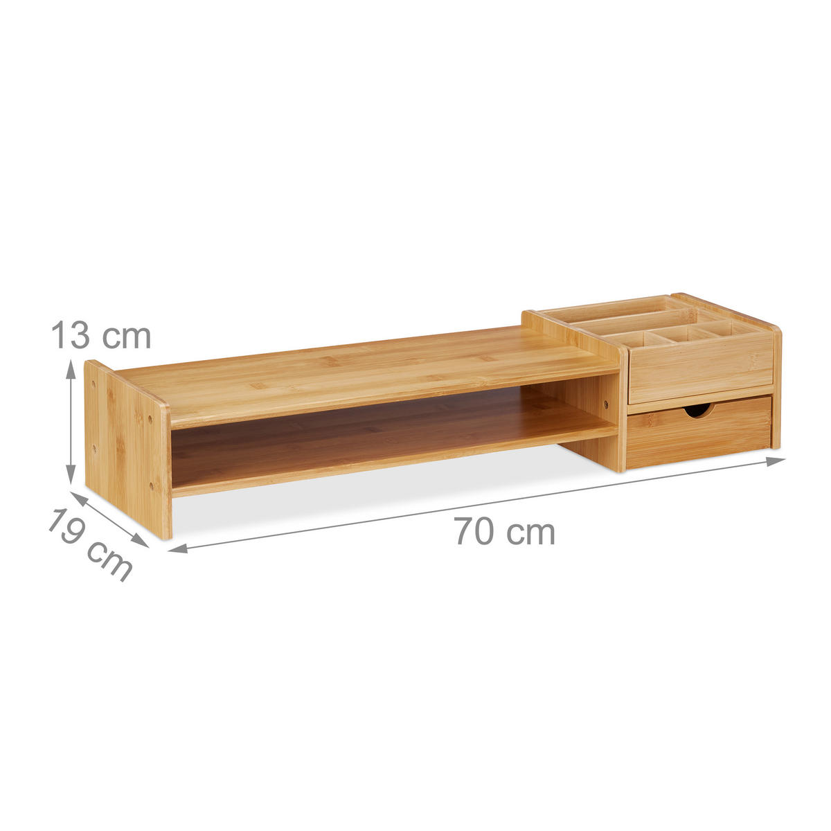 MONITORSTÄNDER Natur Bambus mit Schublade 70 cm - Hellbraun, Holz (19/70/13cm) - Relaxdays