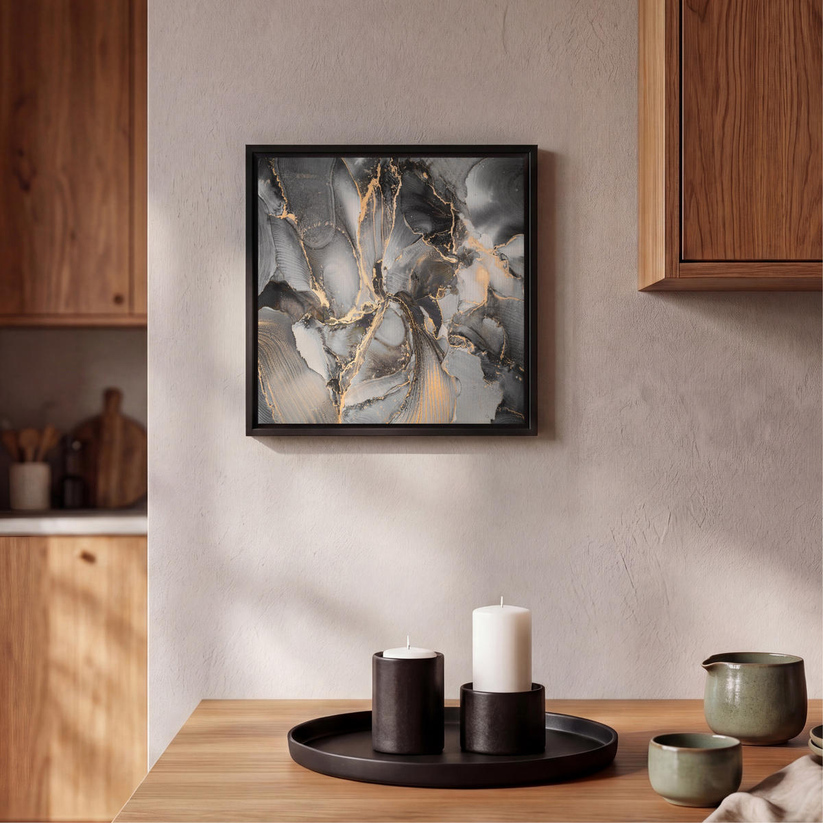 LEINWAND Bilder mit Rahmen - Grau - Luxus - Gold - Marmor - 20x20 - Dunkelgrau, Textil (20/20cm) - MuchoWow