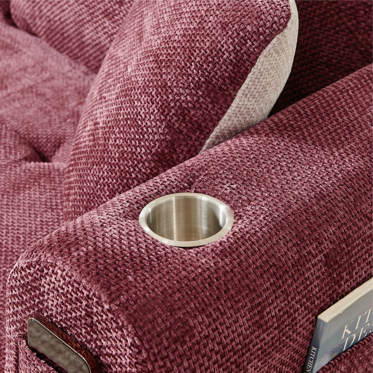 ECKSOFA DE-35043 L-Form mit Becherhalter Weinrot - Weinrot, Textil (170/255cm) - ComfortXL