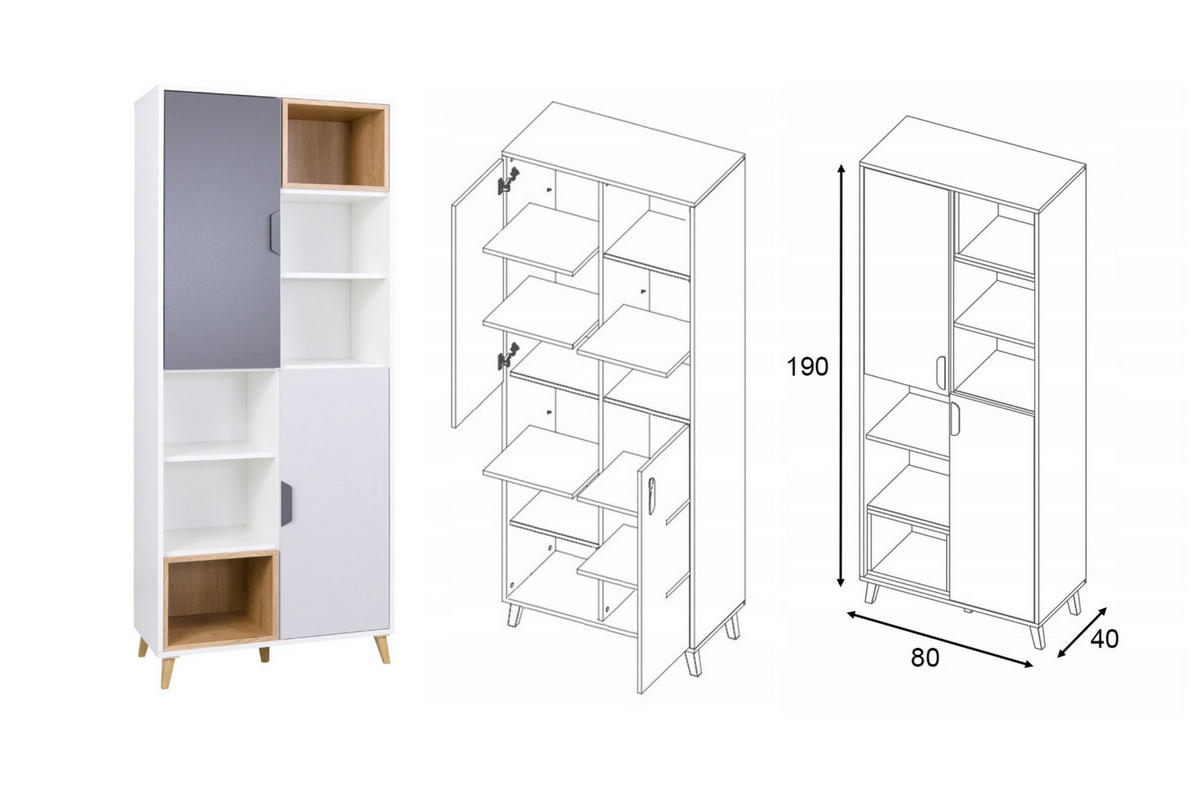 JUGNEDZIMMER-SET JUSTIN B 4-teilig in Weiß / Graphit / Grau / Eiche - Eichefarben/Graphitfarben, Holzwerkstoff (321/190/40cm) - Deine Möbel 24