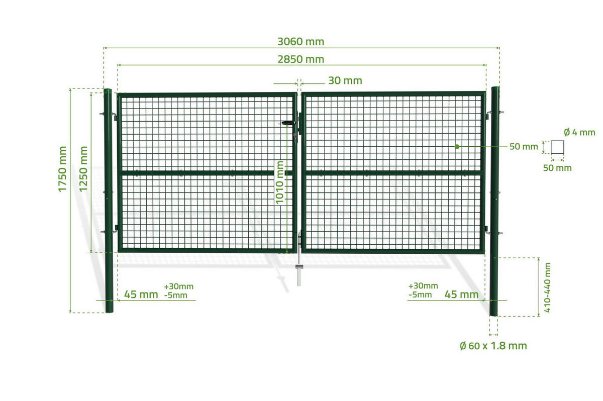 ZAUNTOR Olga Grün 3m H.130cm + TÜRCHEN 1m H.130cm - Grün, Metall (306/131cm) - Casanoov