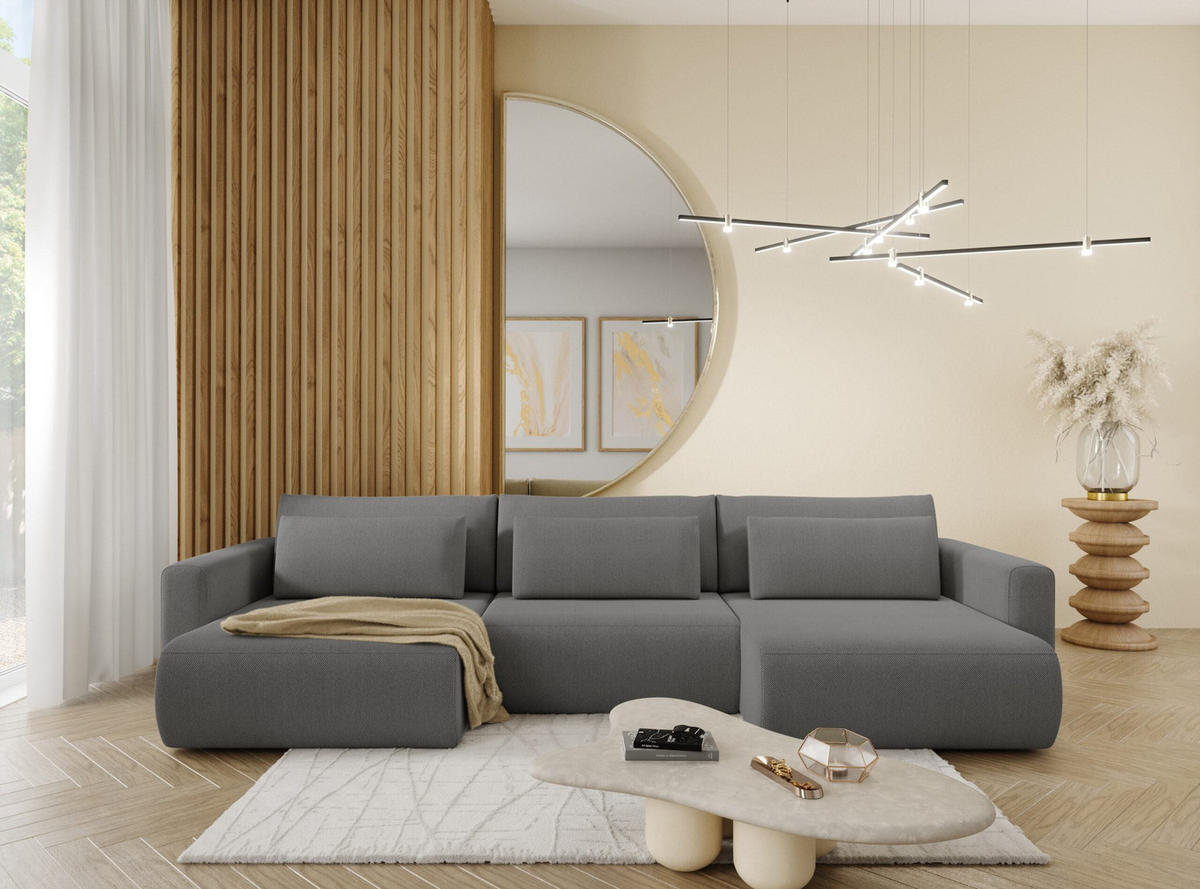 ECKSOFA mit Schlaffunktion U Grau - Grau, Textil (340/149cm) - Furnisell