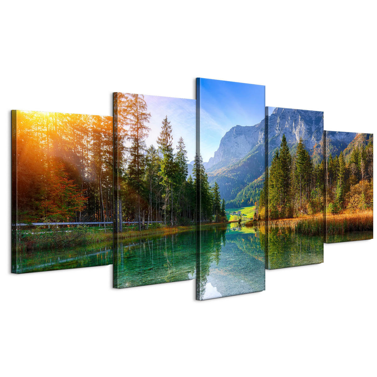 LEINWANDBILD Berglandschaft 5-tlg. 200x100 cm - Multicolor, Holz (200/100cm) - LUMASOUL