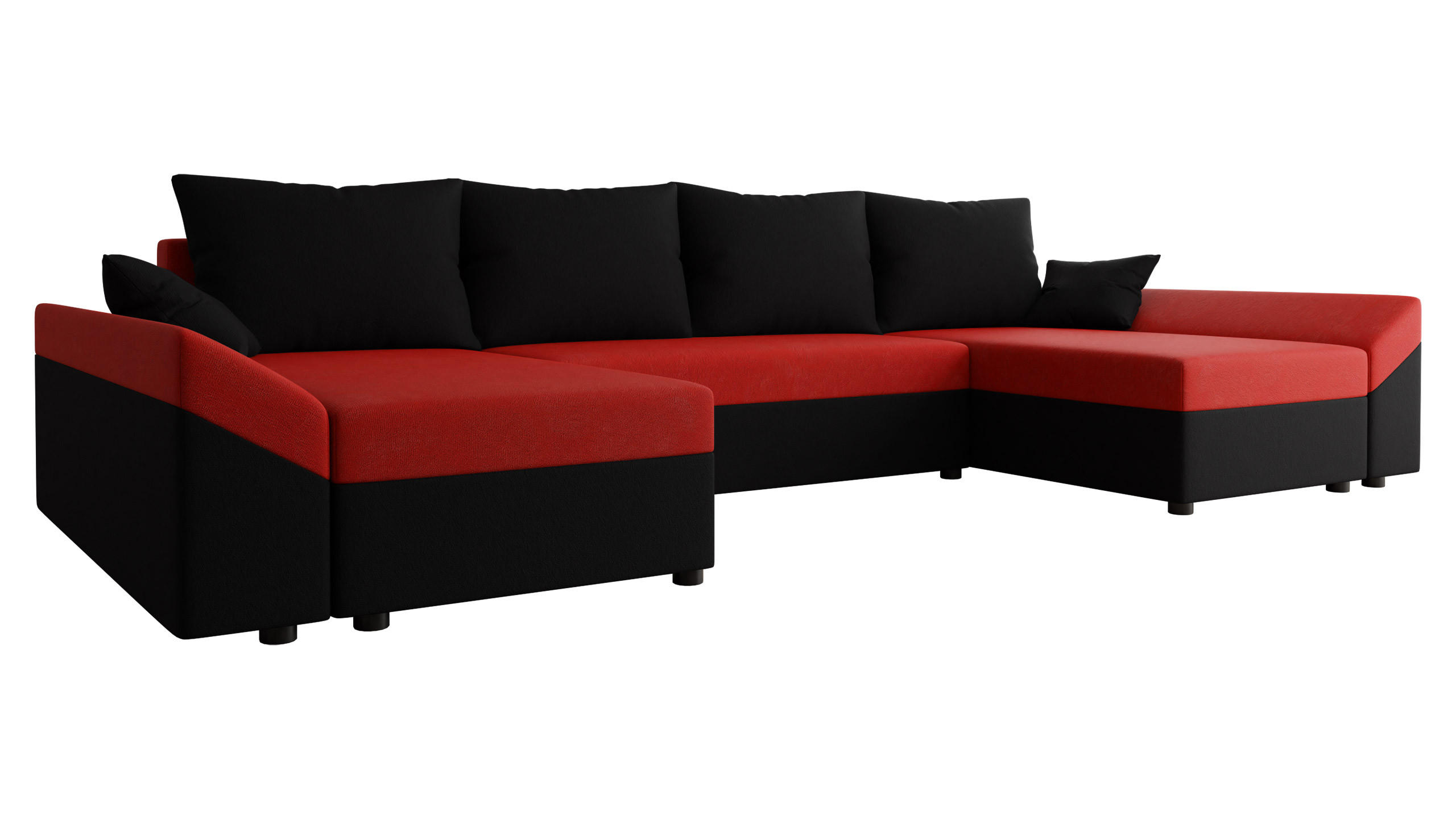 WOHNLANDSCHAFT Dante U - Rot/Schwarz, Holz/Kunststoff (310/82/140cm) - MIRJAN24