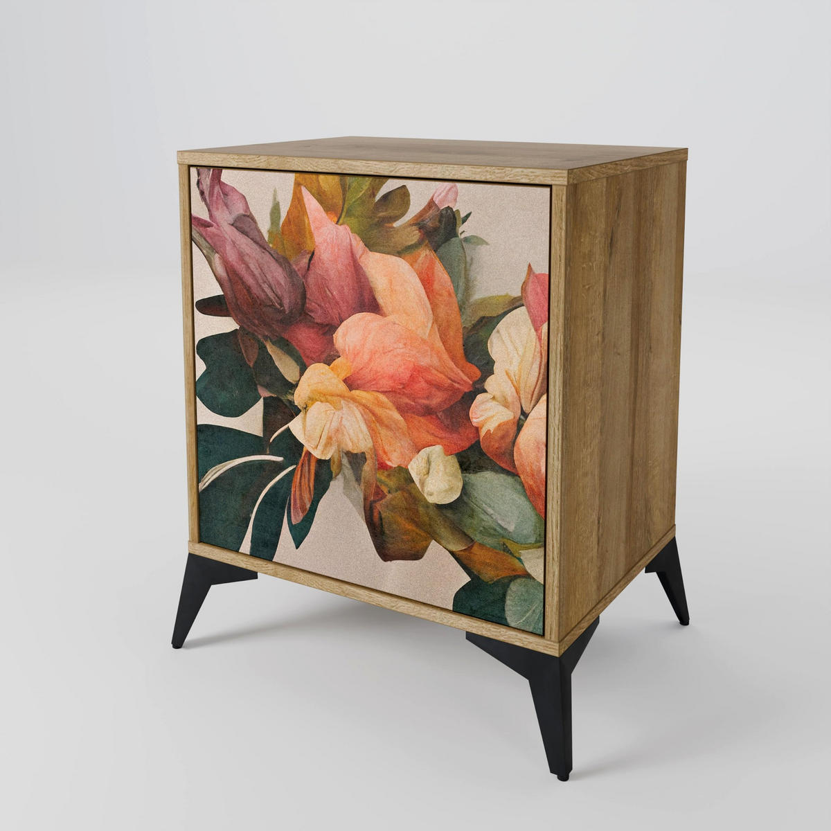 SIDEBOARD STYLISH BEAUTY, Eichefarben, 57,5x42x72,5 cm, Schwarze Metallfüße - Eichefarben/Multicolor, Holzwerkstoff/Metall (57.5/72.5/42cm) - SpaceRebels