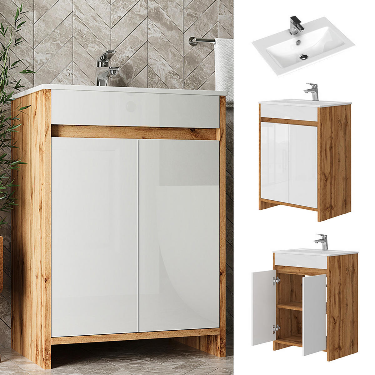 VANITY UNIT Lemgo Zlatý mocný dub - medově dubová, kompozitní dřevo (59.6/81.9/40cm) - Vicco