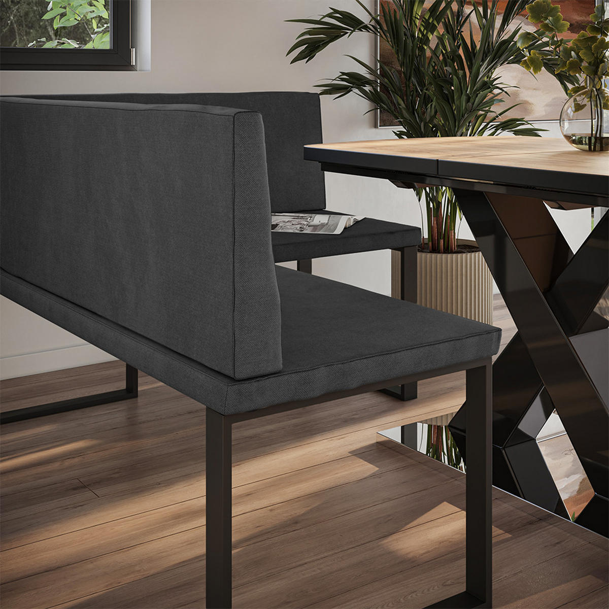 ESSZIMMER-ECKBANK Ravon Anthrazit 120 x 150 cm - Anthrazit, Textil (120/87/150cm) - Vicco