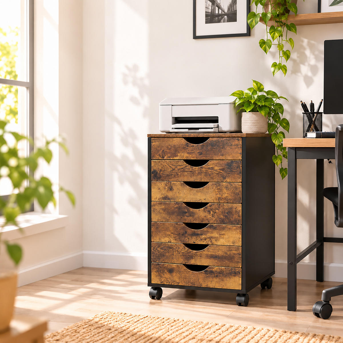 ROLLCONTAINER Industrial-Schwarz 7 Schubladen - Multicolor, Holzwerkstoff/Kunststoff (45/69/40cm) - Relaxdays