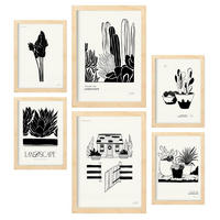 POSTER Set Mit 6 In Schwarzer Tinte Hinterhof Künstlerische Und Abstrakte Drucke Für Innenarchitektur A3 & A4 Rahmen Aus Hellem Holz - Beige, Papier (29/3cm) - Nacnic