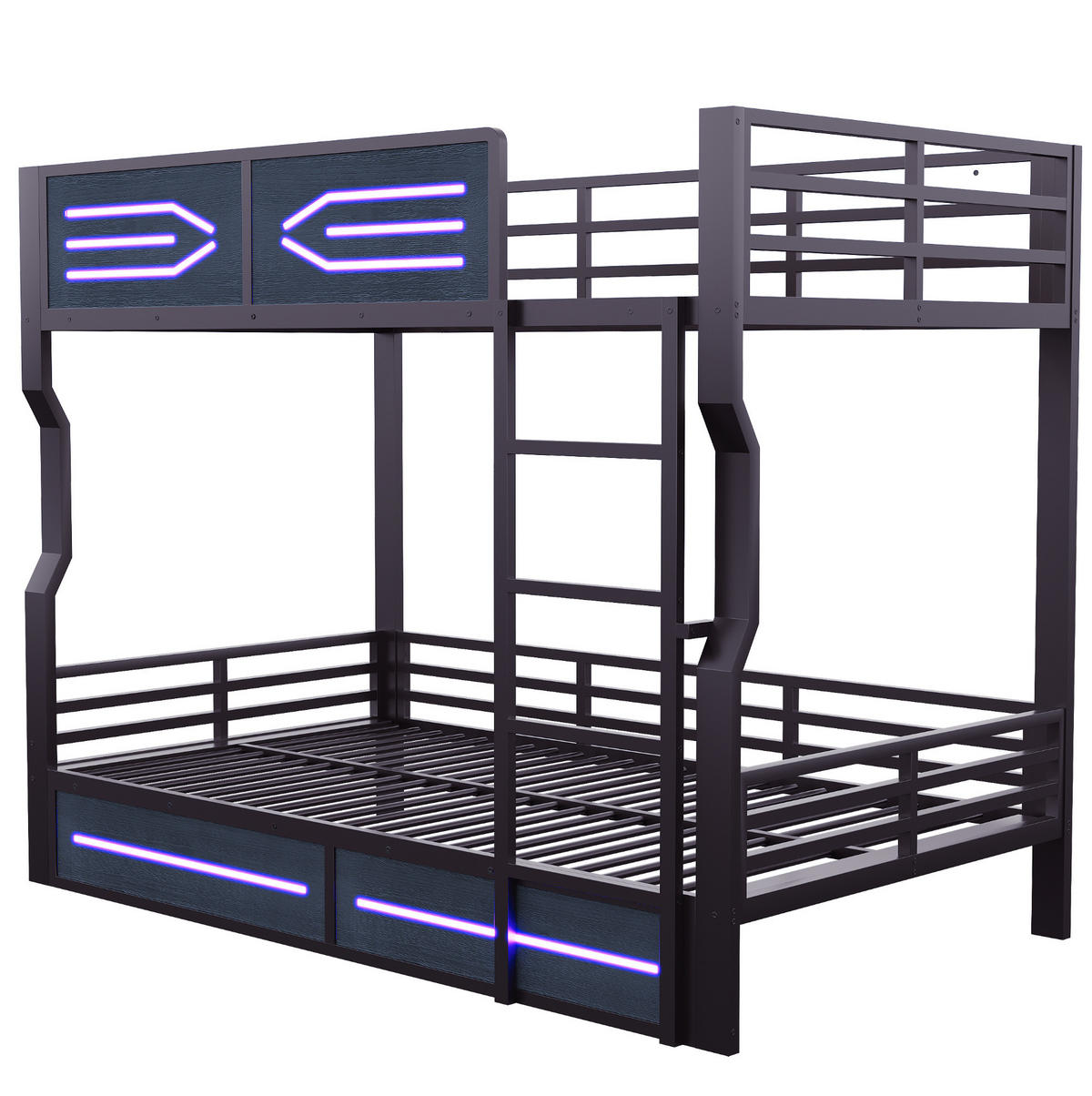 ETAGENBETT Metall & MDF 140x200 cm Schwarz mit LED-Beleuchtung und Treppe - Schwarz, Holzwerkstoff (140/200cm) - Modfu