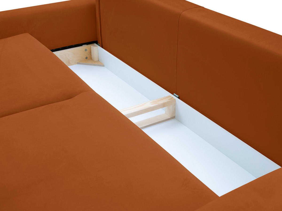 BETTSOFA FILO Kupferfarben Velours-Stoff mit Schlaffunktion - Kupferfarben, Holz (244/92/102cm) - MASSENO