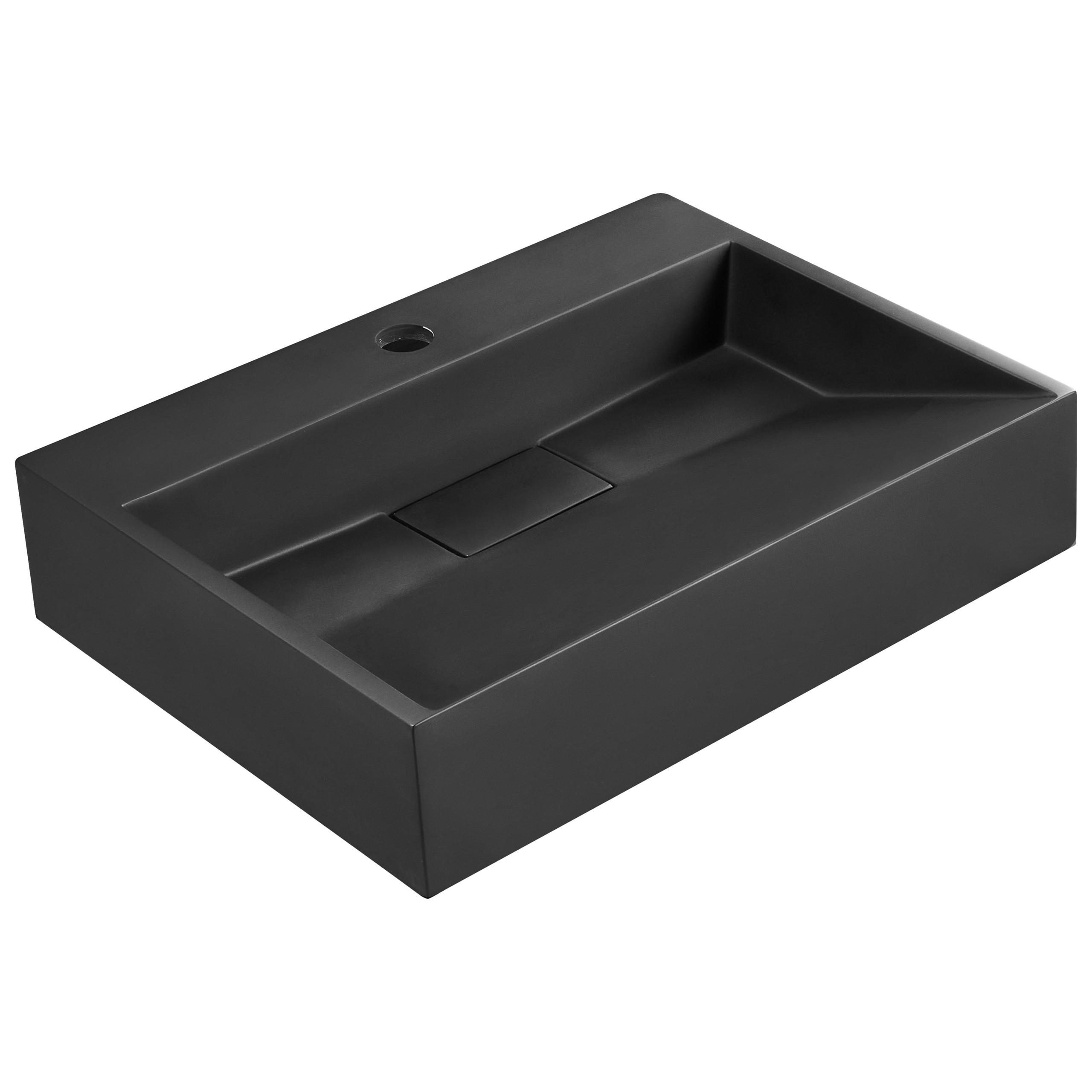 HÄNGEWASCHBECKEN QUENKO 50 x 38 cm Mineralguss Schwarz - Schwarz, Naturmaterialien (50/12/38cm) - Beliani